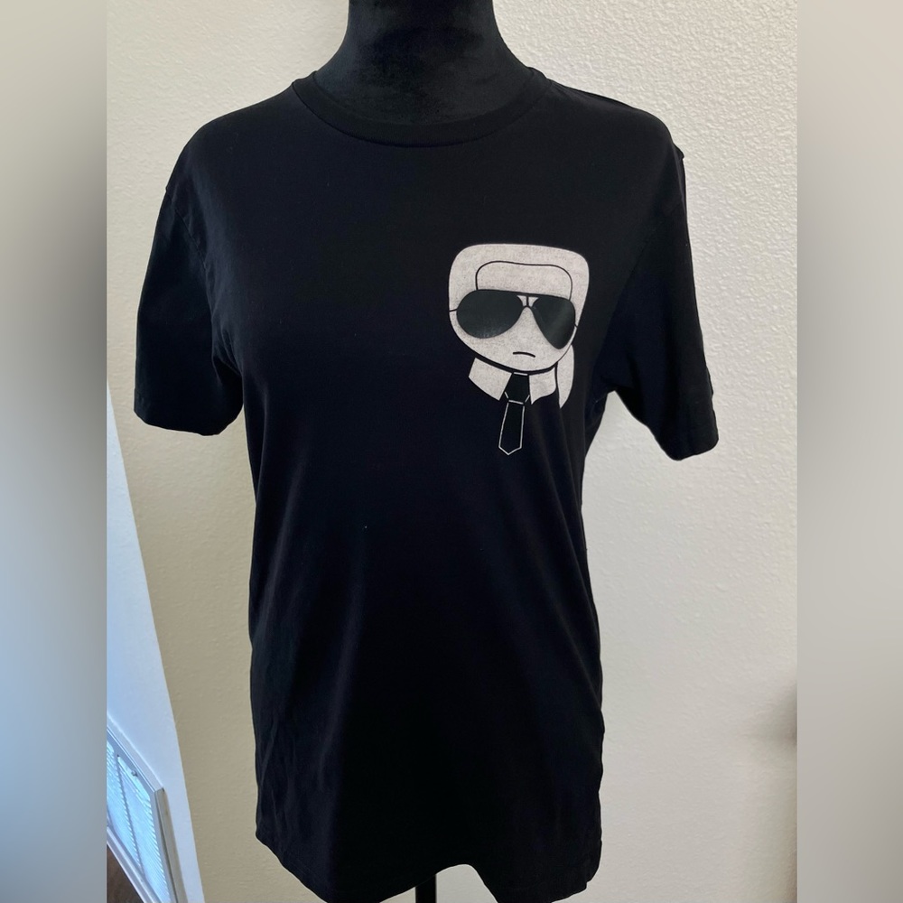 - Karl Lagerfeld Black Tee Shirt Top Cartoon Small White